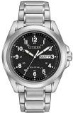 Citizen Wr100 Men Solar Powered Watch with Black Dial Analogue Display and Silver Stainless Steel Bracelet Aw0050-82E