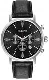 Bulova Men's Stainless Steel Analog-Quartz Watch with Leather Strap, Black, 20 (Model: 96B262)