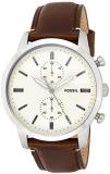 Fossil Men's 44mm Townsman Stainless Steel Quartz Watch with Leather Calfskin Strap, Brown, 22 (Model: FS5350)