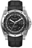 Men's Bulova Precisionist Diamond Black Leather Strap Watch 96D147