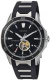 Citizen Men's 'Signature' Mechanical Hand Wind Stainless Steel and Polyurethane Dress Watch, Color:Black (Model: NB4018-04E)