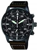 Citizen Men Eco Drive (Solar Powered), Aviator Design, Stainless Steel, Date Display, Chronograph and Water Depth Resistant (100m), Black Dial &amp; Brown Strap, CA0695-17E