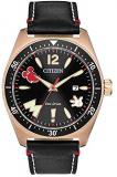 Citizen Men's Mickey Mouse & Friends Stainless Steel Quartz Leather Calfskin Strap, Black, 24 Casual Watch (Model: AW1596-08W)