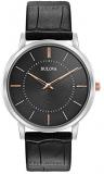Bulova Men's Stainless Steel Analog-Quartz Watch with Leather Strap, Black, 0.9 (Model: 98A167)