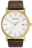 Bulova Men's 97B100 Classic Gold-Tone Stainless Steel Watch With Brown Leather B...