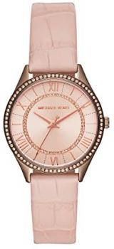Michael Kors Women's Lauryn Stainless Steel Analog-Quartz Watch with Leather Calfskin Strap, Pink, 16 (Model: MK2722)