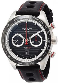 Tissot Men's PRS 516 Stainless Steel Swiss-Automatic Watch with Leather Calfskin Strap, Black, 22 (Model: T1004271605100)