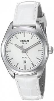 Tissot Women's 'Pr 100' Swiss Quartz Stainless Steel and Leather Watch, Color:White (Model: T1012101603100)