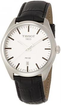 Tissot Men's Stainless Steel Quartz Watch with Leather-Synthetic Strap, Silver, 18 (Model: T1014101603100)