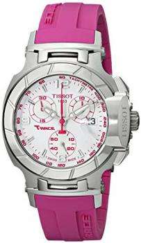 Tissot Women's T0482171701701 T-Race White Dial Pink Silicone Strap Watch