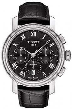 Tissot Men's Bridgeport Stainless Steel Swiss-Automatic Watch with Leather Strap, Black, 20 (Model: T0974271605300)
