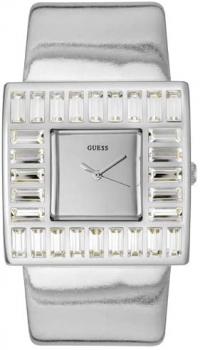 GUESS? Women's W11524L1 Crystal Accented Silver Patent Leather Watch
