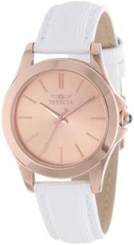 Invicta Women's 15151 &quot;Angel&quot; 18k Rose Gold Ion-Plated Stainless Steel and White Leather Watch
