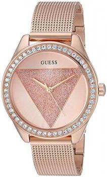 GUESS Rose Gold-Tone Glitz Logo Mesh Bracelet Watch. Color: Rose Gold-Tone (Model: U1142L4)