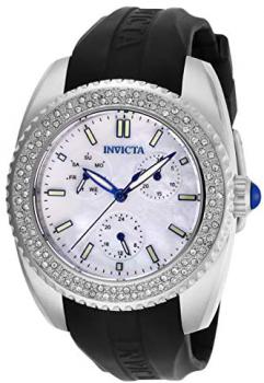 Invicta Women's Angel Stainless Steel Quartz Watch with Silicone Strap, Black, 20 (Model: 28487)