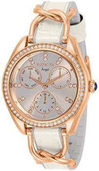Invicta Women's Angel Stainless Steel Quartz Watch with Leather Strap, White, Grey, 17 (Model: 31209)
