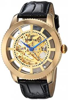 Invicta Men's Vintage Stainless Steel Automatic-self-Wind Watch with Leather Calfskin Strap, Black, 22 (Model: 23638)