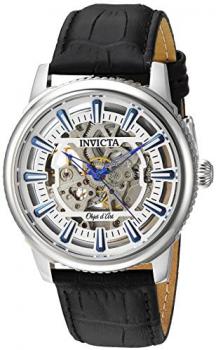 Invicta Men's Objet D Art Stainless Steel Automatic-self-Wind Watch with Leather-Calfskin Strap, Black, 22 (Model: 22610)