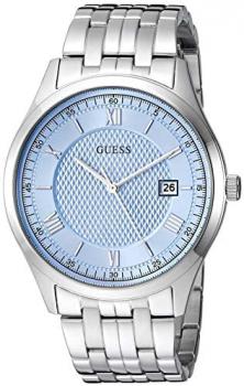 GUESS  Classic Stainless Steel Bracelet Watch with Sky Blue Dial + Date. Color: Silver-Tone (Model: U1218G3)