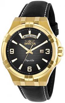 Invicta Men's Objet D Art Stainless Steel Quartz Watch with Leather Strap, Black, 24 (Model: 30186)