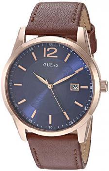 GUESS Brown + Blue Genuine Leather Watch with Date Function. Color: Brown (Model: U1186G3)