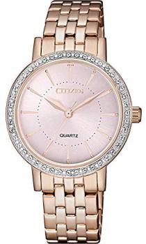 Citizen Stainless Steel Rose Golden, Elegance, Rose Gold Case with Embedded Crystals, Womens Watch - EL3043-81X