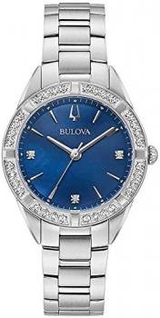 Bulova Women's Quartz Watch with Stainless Steel Strap, Silver, 15 (Model: 96R243)