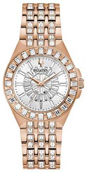 Bulova Phantom 98L268 Womens Rose-Tone Stainless Steel Bracelet Band Silver Dial Watch