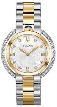 Ladies' Bulova Rubaiyat Diamond Two-Tone Yellow Gold Tone and Stainless Steel Watch 98R246