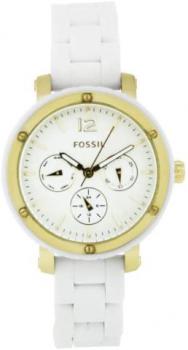 Fossil Women's BQ9405 Silicone Analog with White Dial Watch
