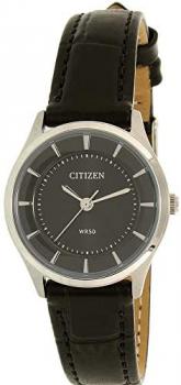 Citizen Quartz Black Dial Black Leather Ladies Watch ER0201-05E