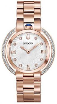 Ladies' Bulova Rubaiyat Diamond Rose Gold-Tone Stainless Steel Watch 98R248
