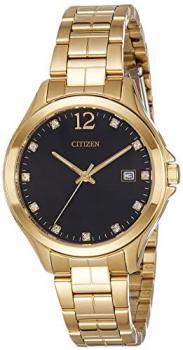 Citizen Quartz Crystal Black Dial Yellow Gold-Tone Ladies Watch EV0052-50E