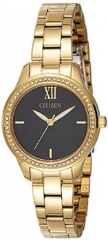 Citizen Women's Gold Tone, Stainless Steel, Black Dial and Crystallized Case Watch, EL3082-55E