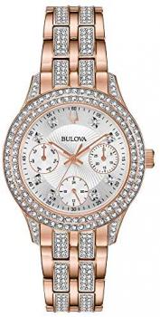 Bulova Women's Swarovski Crystal Quartz Watch with Stainless-Steel Strap, Rose Gold, 16 (Model: 98N113)