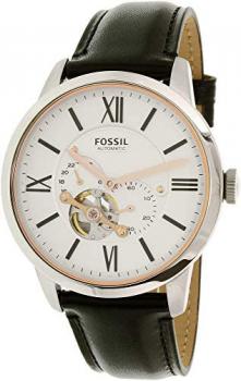 Fossil Men's Townsman Automatic Watch in Silvertone with Black Leather Strap