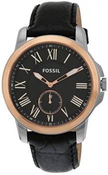 Fossil Men's FS4943 Grant Slim Stainless Steel Watch with Black Leather Band