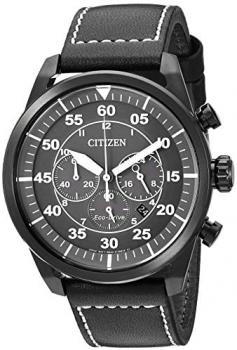 Citizen Men's Eco-Drive Stainless Steel Quartz Leather Calfskin Strap, Black, 22 Casual Watch (Model: CA4215-21H)
