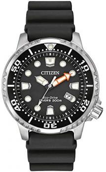 Citizen Watch Promaster Diver Men's Solar Powered Watch with Black Dial Analogue Display and Black Rubber Strap Bn0150-28E