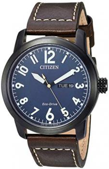 Citizen Men's Eco-Drive Stainless Steel Quartz Leather Calfskin Strap, Brown Casual Watch (Model: BM8478-01L)