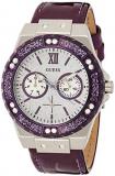 Guess Women's Stainless Steel Quartz Watch with Leather Strap, Purple, 20 (Model: W0775L6)