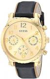 GUESS Women's Stainless Steel Analog Quartz Watch with Leather Calfskin Strap, B...