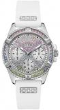 GUESS Women's Stainless Steel Analog Watch with Silicone Strap, White, 17.7 (Mod...