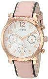 GUESS Women's Stainless Steel Analog Quartz Watch with Leather Strap, Pink, 17.3 (Model: GW0036L3)