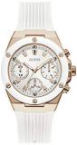 GUESS Women's Stainless Steel Analog Quartz Watch with Silicone Strap, White, 19.8 (Model: GW0030L3)