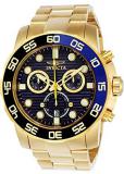 Invicta 21555 Men's Pro Diver Blue Dial Yellow Gold Steel Bracelet Chronograph Watch