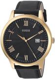GUESS  Oversized Classic Black Genuine Leather Watch with Date. Color: Black/Gol...