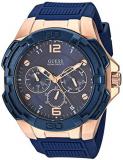GUESS  Oversized Iconic Rose-Gold-Tone Blue Stain Resistant Silicone  Watch with...