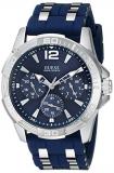 GUESS Iconic Blue Stainless Steel Stain Resistant Silicone Watch with Day, Date + 24 Hour Military/Int'l Time. Color: Blue (Model: U0366G2)