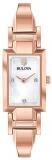 Bulova Womens Diamond Accent Rose Gold-Tone Stainless Steel Half-Bangle Mother-of-Pearl Dial Quartz Watch